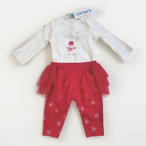Carter's Red & White Baby Girls Christmas Holiday Snowman Snowflake Tutu Set NEW - Picture 15 of 15